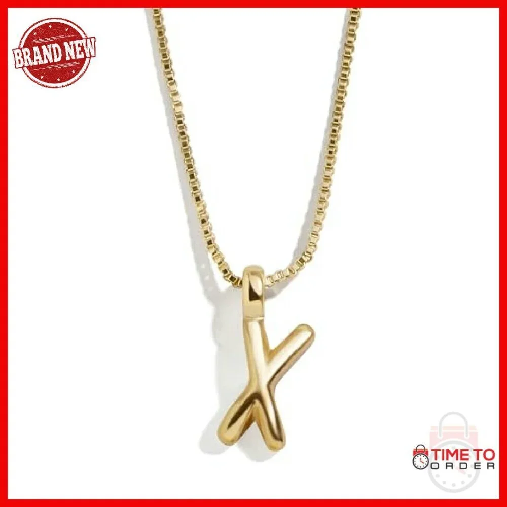 Gold-Plated Bubble Initial Pendant Necklace 17 Inch Chain Personalized Gift